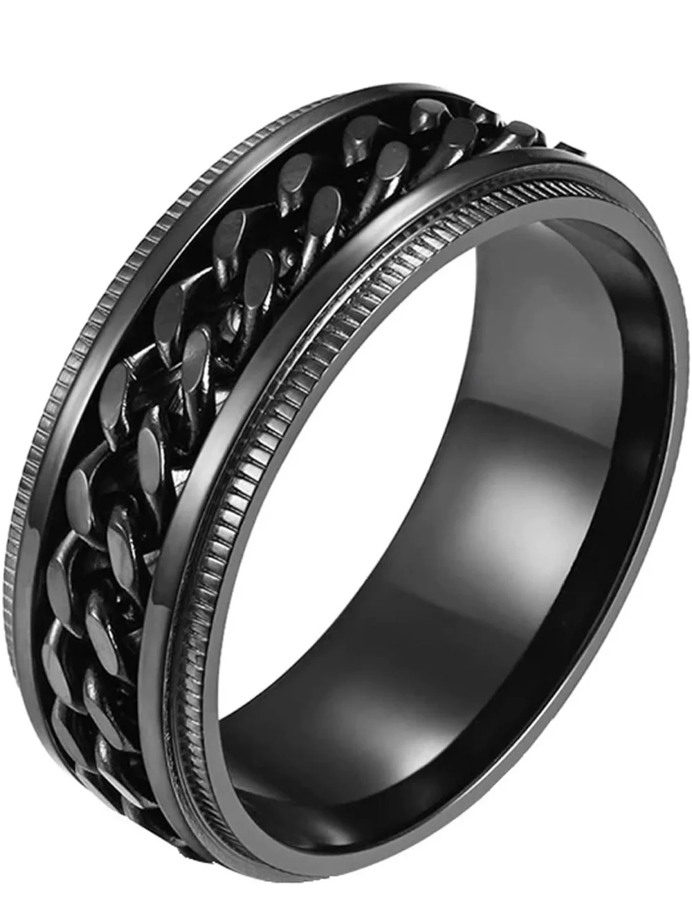 Fidget Stress Relief Black Chain Inlay Men's Spinner Ring Size 12 NEW